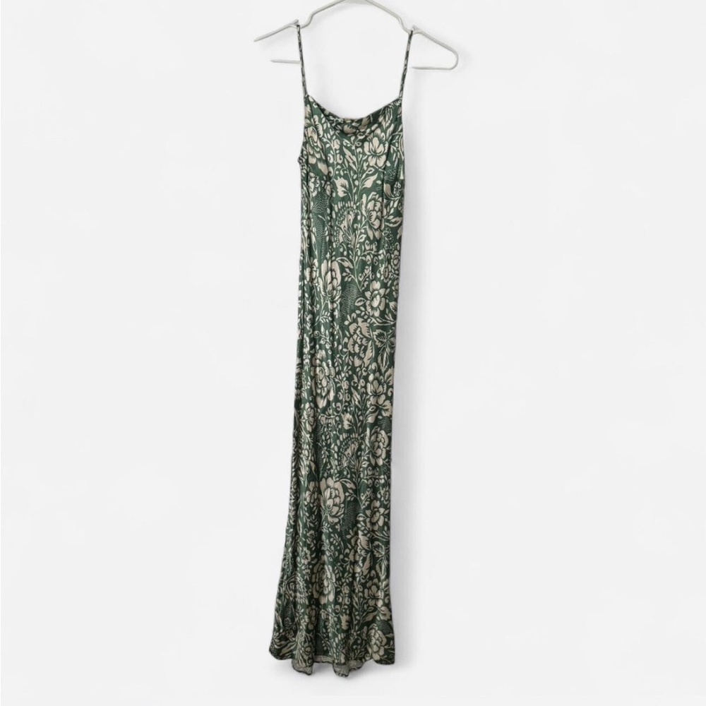 Zara Green and Cream‎ Floral Satin Dress